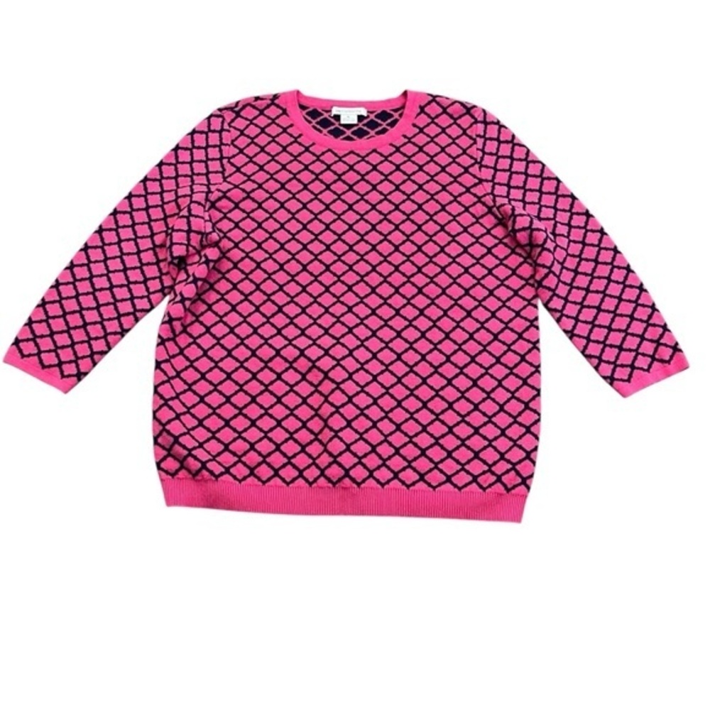Liz Claiborne Crewneck Pink Blue Geometric All Day Wear Knit Sweater Women's XL